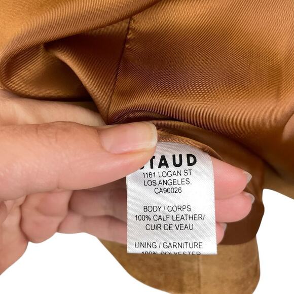 Staud Corrine Suede Calf Leather Single Breasted Blazer Jacket Tan Brown Size XL - Picture 6 of 14